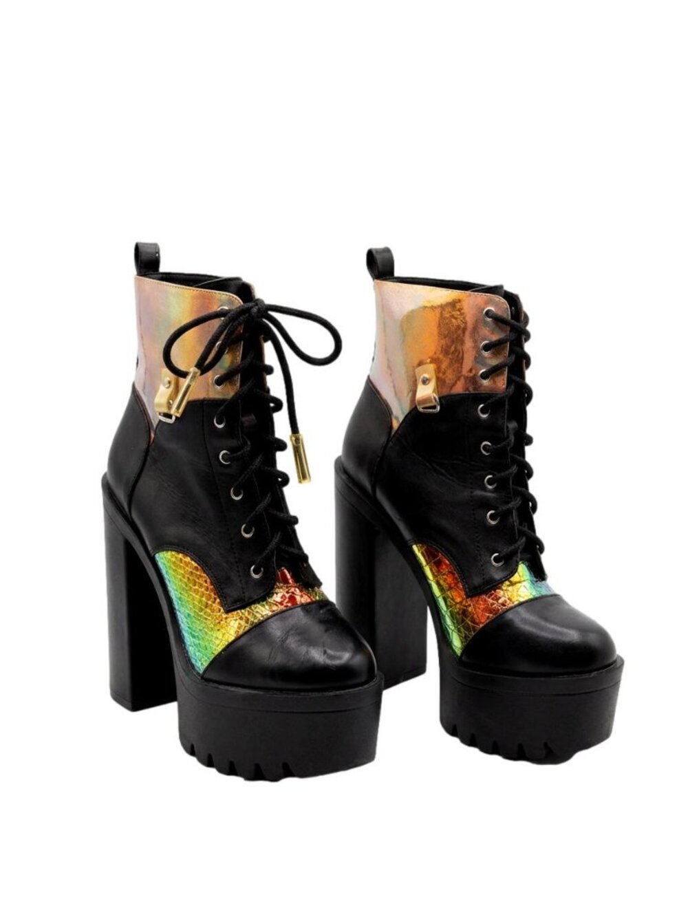 Cape Robbin Radio Holographic Python Platform Ankle Rave Boots Black Size 7